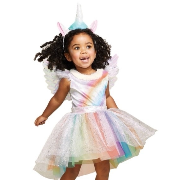 Rainbow Unicorn Kids Halloween Costume Dress with Wings - Picture 2 of 11